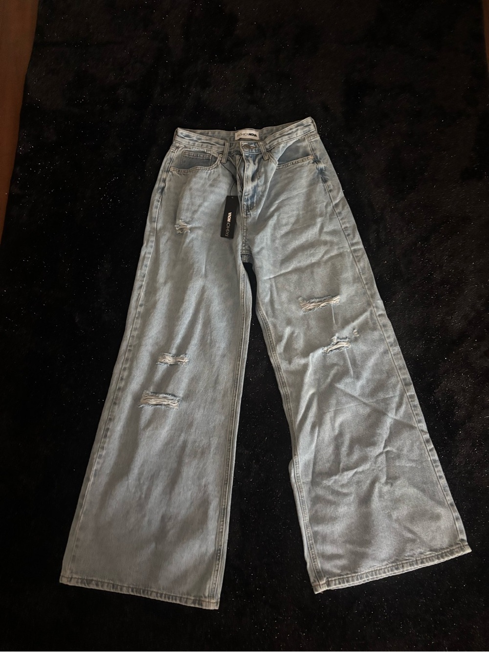 Fashion Nova Light Blue Wide Leg Distressed Jeans